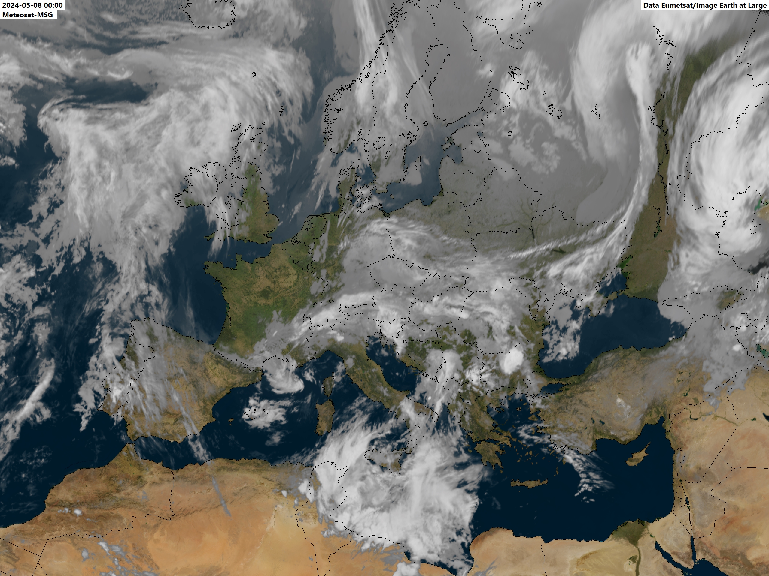 Satellitenbild Mitteleuropa 00:00 Uhr UTC